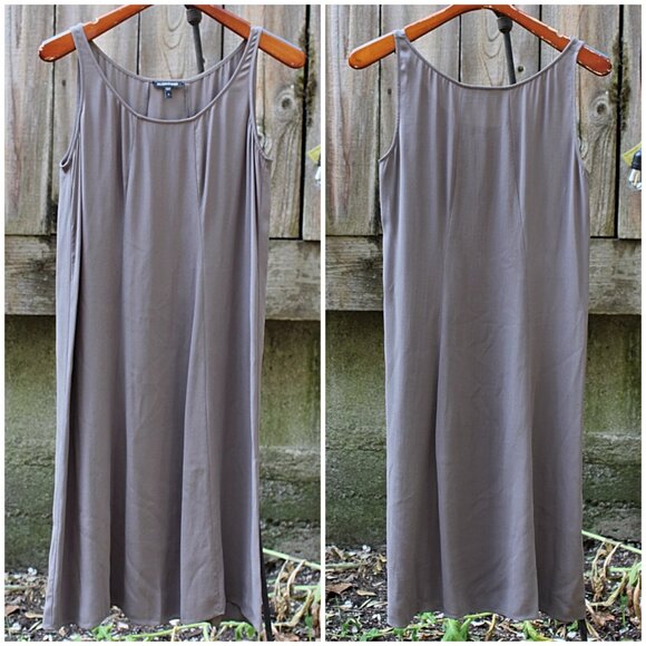 Eileen Fisher - Silk Georgette Crepe Panel A-Line Shift Dress , Cobblestone, S - Picture 1 of 10